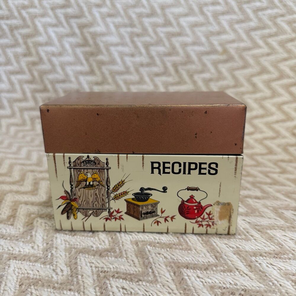 Vintage J. Chen & Co Tin Recipe Card Box Holder
